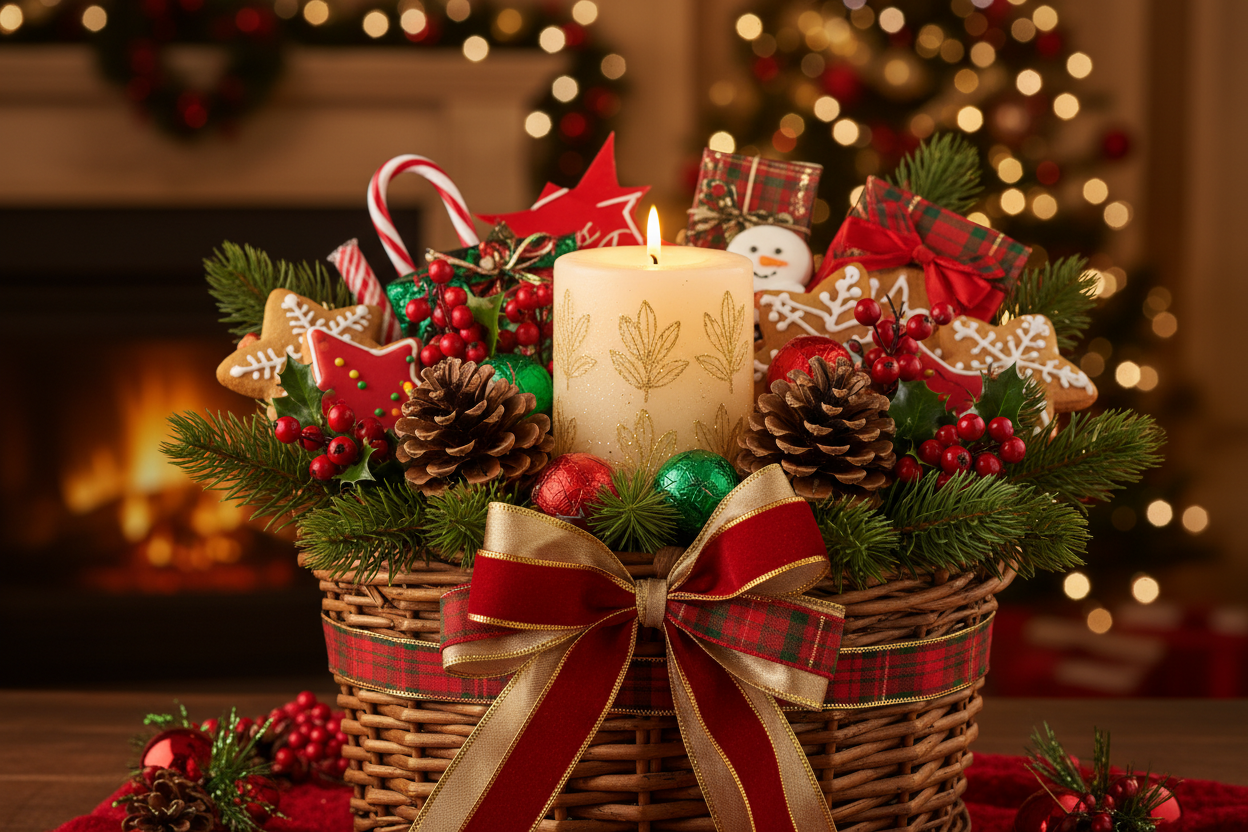holiday basket with candle